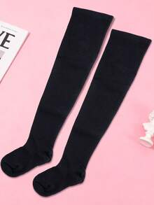 Plus Size Thigh High Socks Knit Over The Knee Stocking For Women Party & Daily - Black - View 5