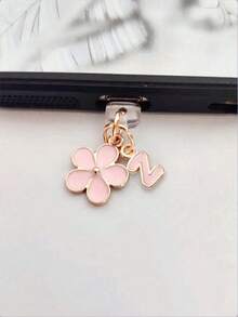 Fleur de Sakura rose en alliage de silicone 2-en-1 Fleur de Sakura rose + 26 lettres Bouchon anti-poussière pour port de charge de téléphone, pendentif en alliage exquis, doux et mignon pour accessoire de mode, décoration pour port de charge de smartphone, tablette, écouteur, Kindle, bouchon anti-poussière et anti-humidité transparent en silicone, convient comme petit cadeau, étanche, compatible avec les séries de téléphones Lightning/Type-C et autres Android/Apple 17/16/15, cadeau d'anniversaire de printemps - Rose bonbon - Voir 6