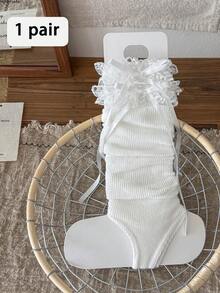 1 đôi tất giữ ấm chân cho nữ, tất giữ ấm chân ren hoa mỏng với nơ, tất giữ ấm chân nhiều màu sắc cho mùa xuân/hè. - Nhiều màu - Xem 16