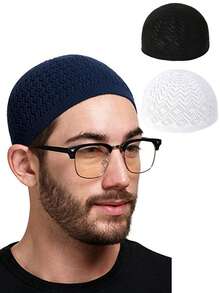 1pc Unisex Knitted Cap, Prayer Hat, Muslim Kufi Hat, Minimalist Breathable, Muslim Taqiyah Hat, Celebration Festival, Casual Wear, Arabic Prayer Cap, Festival Gift - Sunday Hat - View 1