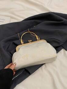 Bolso de mano con estampado de graffiti de moda, elegante bolso de tela para fiesta y compras, colocación del estampado al azar - Beis - Ver 6