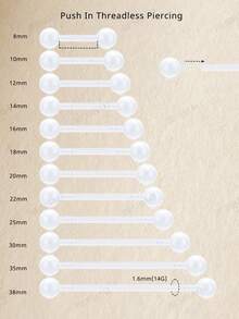 8pcs 14G 8-38mm Clear Industrial Push In Stud Threadless Stud Clear Acrylic Bioflex Earring Flexible Bioplast Threadless Industrial Barbell Cartilage Earring Pregnancy Sport Maternity Belly Navel Button Rings Body Piercing Jewelry Retainer 8/10/12/14/16/18/20/22/25/30/35/38mm - Clear - View 2