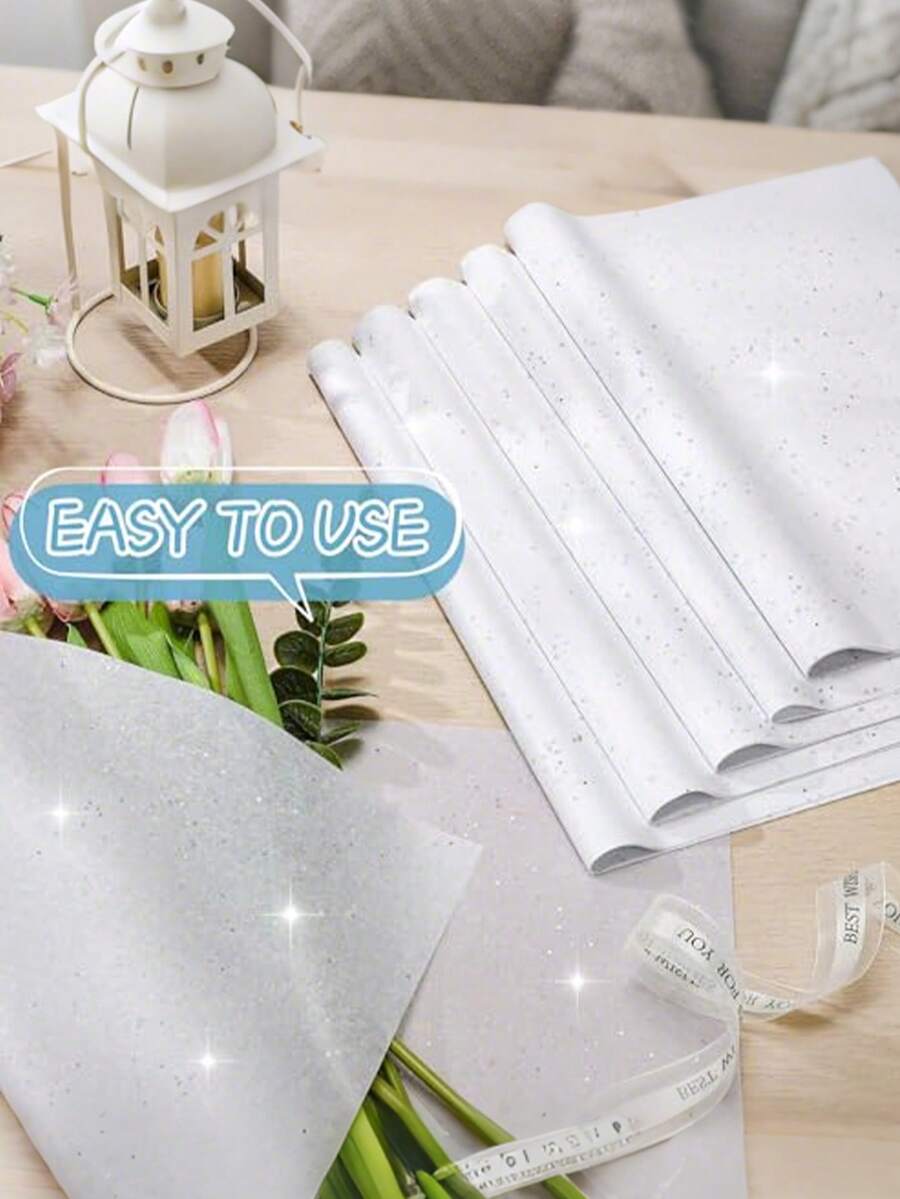 Bộ 50 giấy gói quà lấp lấp lánh màu trắng, giấy gói quà, giấy trang trí thủ công cho các dịp lễ, vật liệu đóng gói quà tặng tự làm, trang trí tiệc sinh nhật, đám cưới, các dịp lễ, gói bó hoa Ngày của Mẹ, trang trí túi quà thủ công tự làm, trang trí phòng, trang trí nhà cửa, trang trí tường, phòng ngủ, nhà bếp, hộp quà, bó hoa năm mới và Ngày Valentine. - trắng - Xem 1
