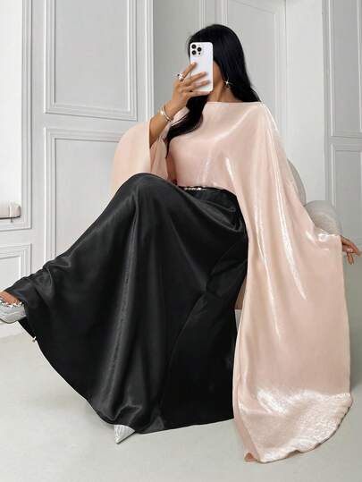 Women Elegant Solid Color Waist Strap Back Satin Glossy Wrap Tie Top/Blouse And Fishtail Skirt Two Pieces Set,Satin Asymmetrical Hem Satin Skirt Set,Commuter Party,Work Two Pieces Set, Wedding Two Pieces Set, Suitable For Commuting, Daily Wear, Spring /Summer Eid