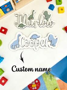 1pc Personalized Dinosaur Name Plate - Wooden Baby Room Decor - Boy's Dinosaur Sign - Dinosaur Bedroom Decoration - A Gift For Dinosaur Enthusiasts - Màu xanh hải quân - Xem 4