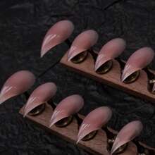 用10片25毫米独特个性化复古街头辣妹简约休闲优雅日常精致甜美可爱纯色果酱粉透明尖头手工短猫爪按压式假指甲套装，瞬间提升您的造型，适合有个性的女孩和女性使用，让您更具魅力。 - 西瓜粉 - 查看 3