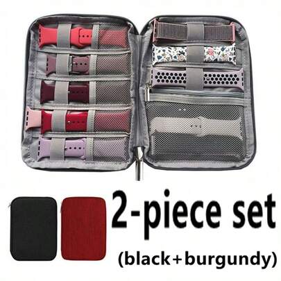 2 piezas Estuche de almacenamiento de correa de reloj de nailon, bolsa organizadora portátil de viaje para correa de reloj, cable de datos, adecuado para correa de , auriculares, cargadores, joyas, cosméticos y otros accesorios