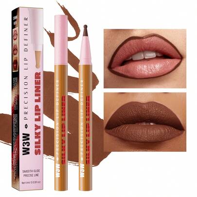 W3W Long-Lasting Waterproof Matte Nude & Deep Brown Lip Liner Pencil, High Color Payoff, Creamy Texture, Sponge Tip Applicator, Smooth Application, Waterproof & Smudge-Proof, Long-Wearing, Easy To Use Lip Liner