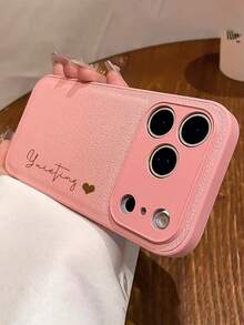 Pink Personalized DIY Initial Name Faux Leather Phone Case, Compatible With IPhone 17/16/15/14/13/12/11 Pro Max Plus/17 Pro, Lens Shock Protection Back Cover - Pink - View 3