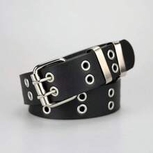 1pc Punk Style Double Grommet Belt - Black - View 1