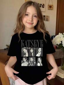 Girl's Katseye Beautiful Chaos Shirt Casual Stylish Graphic Cotton T-Shirt, Merch Gabriela Tee Music Tshirt, Katseye Kpop Concert Tee For Fans, Black T-Shirts With Photographic Collage, Vintage Rap Hip-Hop Collection Y2K Streetwear For Girls Fans, Best Gift For Retro Katseye Beautiful Chaos T-Shirt, Tween Girls Loves Photographic Collage, Tween And Young Girls Tee, Vintage Rap Hip-Hop Collection Y2K Streetwear Style, Round Neck Casual Comfortable Cotton T-Shirt Katseye Girl Group T-Shirt Size 4Y-13Y, S-XXXL, Kids Clothes Boys, Men Clothes, Women's T-Shirt, Perfect Gift For St. Patrick's Day And Women's Day, Mother's Day, Father's Day, For Men And Women, Can Be Matched With Parent-Child Outfits - 黑色 - 查看 7