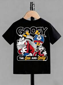 Disney-High Flying Positive And Negative Printed Children's T-Shirt, Black Breathable And Comfortable Short Sleeved, Men's And Women's Daily Casual Basic Top - 黑色 - 查看 2