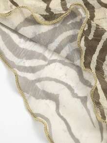 女士时尚斑马纹吊带背心，无袖半透明系带设计，中等弹力面料 - 杏色 - 查看 8