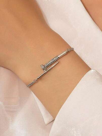 1件精致奢华时尚小众独特微镶嵌几何滑动手链，优雅简约百搭手链配饰，男女皆宜，适合节日派对日常佩戴、生日礼物、送给朋友和情侣、珠宝礼品、珍贵节日礼物