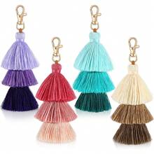 1pc 50*167mm Bohemian Style Colorful Pom Pom Tassel Keychain, Cute Backpack Keyring, 3-Color Agate Tassel Pendant, Wallet Tassel Keychain, New Year Decoration - Tassel Keychain - View 1