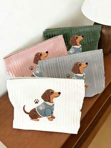 2D Flat Cute Dachshund Planter Shaped Large Capacity Zipper Travel Makeup Bag, Durable Fabric Portable Daily And Travel Makeup Bag, Suitable For Men And Women - Multicolor - View 11
