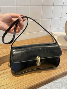 French Retro Clasp Small Square Bag, New Fashionable Personalized INS Underarm Bag, Stylish Shoulder Bag - Black - View 2