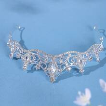 Elegant Princess Crown Hairpiece - Shiny Silver Headband With White Crystals And Carved Gems, A Cute Accessory For Birthdays And Parties - Silver - View 5