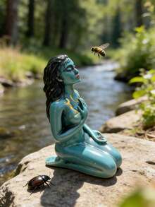1pc Dreamy Resin Goddess Of Earth Statue - Turquoise Color Spiritual Decor For Garden And Home, Outdoor Waterfall, Pond And Flowerbed Sculpture Embodying Feminine Energy, Boho Style Desktop Ornament For Meditation Space And Office Desk, Weather-Resistant Natural Landscape Garden Art, Unique Gift For Witches, Pagans And Mindfulness Practitioners - A - View 3
