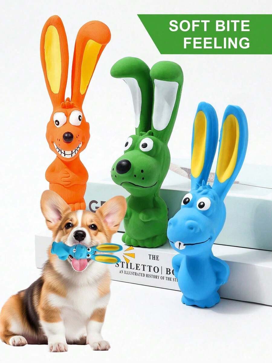 1pc Cute Long Ear Rabbit Shaped Rubber Dog Chew Toy, Durable Squeaky Toy, Suitable For Teething - Multicolor - View 1
