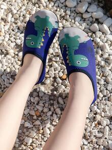 Spring/Summer Kids Cute Cartoon Shark & Dinosaur Pattern Outdoor Casual Breathable Soft Bottom Lightweight Water Shoes, Beach Socks, Diving Shoes - Royal Blue - View 1