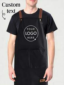 1pc Customizable Apron With Text, Personalized Photo Apron, Waterproof Apron, Custom Funny Cooking Kitchen Apron, Modern Polyester Oil-Proof Apron, Black Kitchen Apron, Polyester Gardening Apron, Customizable Logo & Text, Chef Apron, Ideal Gift For Valentine's Day, Father's Day, Mother's Day, Birthday - Multicolor - View 1