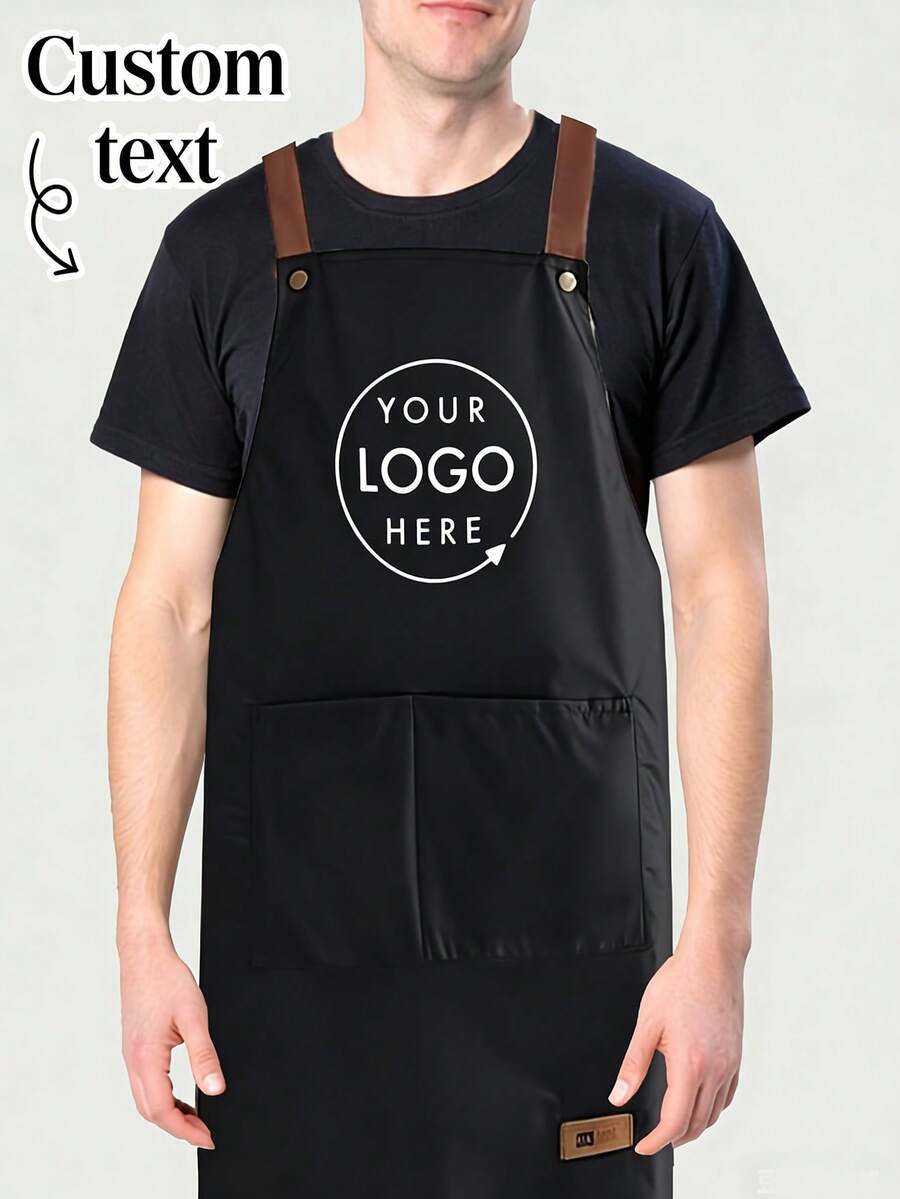 1pc Customizable Apron With Text, Personalized Photo Apron, Waterproof Apron, Custom Funny Cooking Kitchen Apron, Modern Polyester Oil-Proof Apron, Black Kitchen Apron, Polyester Gardening Apron, Customizable Logo & Text, Chef Apron, Ideal Gift For Valentine's Day, Father's Day, Mother's Day, Birthday - Multicolor - View 1