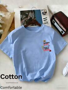 2026 Women's Spring/Summer New Arrivals: Spring/Summer T-shirts, Girls' T-shirts, White Tops, Spring/Summer Women's Clothing, Printed T-shirts, Printed Tops, Cotton Tops, High-Quality T-shirts, Blue T-shirts, Retrole, let, Retroy, Blue T-shirts, Retroy, Millennial Style, Y2K, Punk Style, Distressed Style, Minimalist Style, Simple Style, Casual Style, Everyday Style, Vacation Style, Printed with Fun Patterns - 藍色 - 查看 2