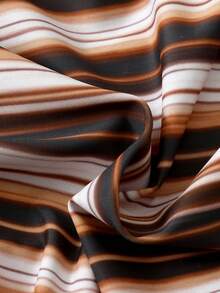 Sunset Stripe Halter Bikini Top And High Waist Matching Swim Bottoms, Ideal For Beach Vacation, Pool Leisure, And Tropical Travel Summer - Brown - View 9