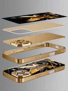 1 buah Casing Ponsel Kaca Tempered Berlapis Emas dengan Desain Elang Kristal Mewah dan Nama Kustom, Cocok untuk iPhone 17 Pro Max/Apple 16 Pro Max/15/14 Plus/13 Pro/12 Pro Max/11/Xs Max/8/7/6 Plus - Emas - View 4