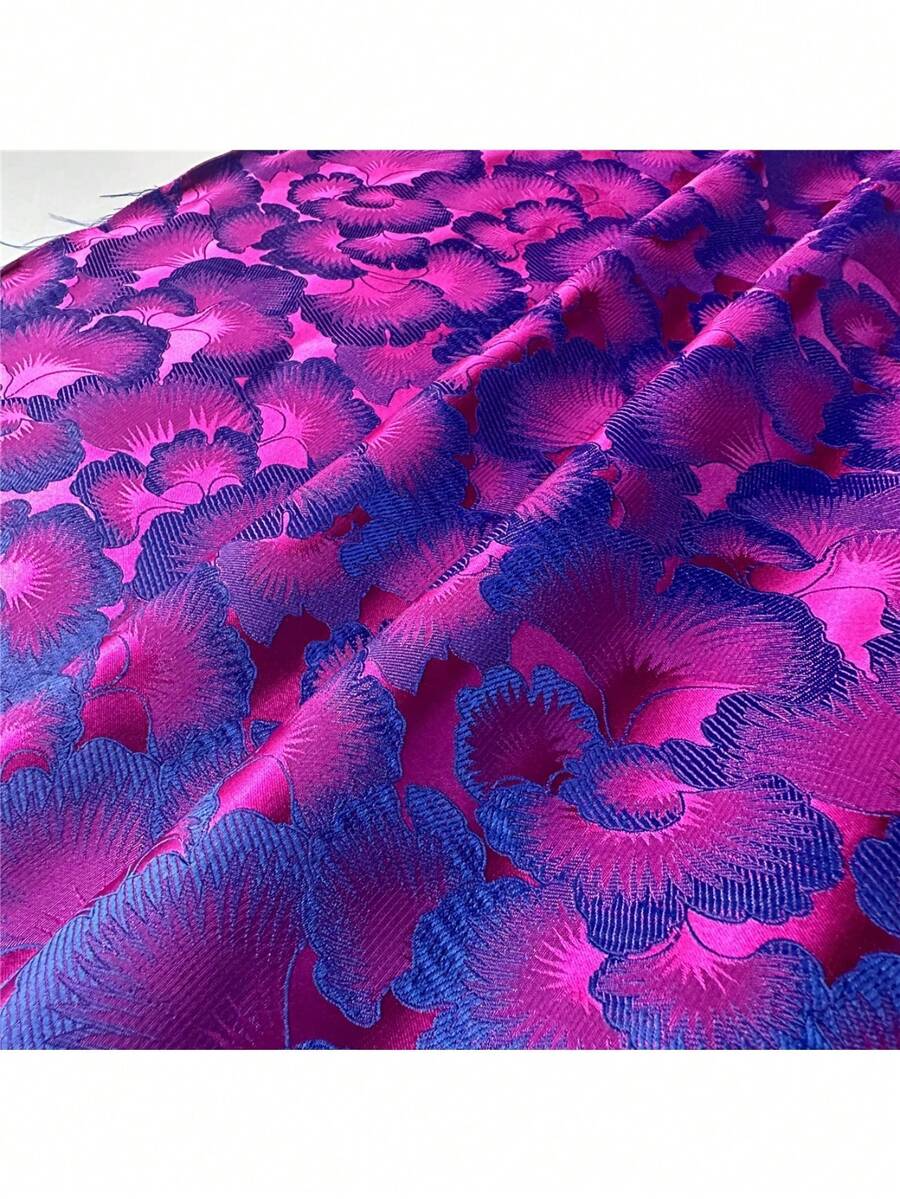 50cm/1碼/3碼/5碼洋紅色銀杏葉提花錦緞布料,幻彩紫藍色亮面緞面布,75cm寬復古DIY紡織品,適用於傳統服飾、洋裝與手工藝裝飾 - 提花布 - 查看 1
