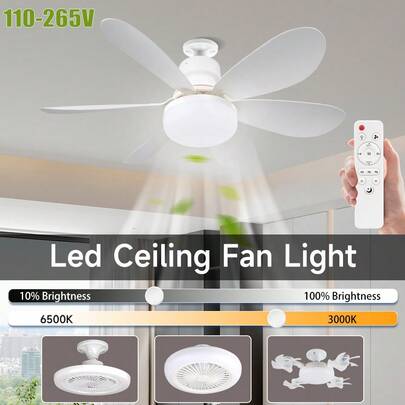 CANMEIJIA 1pc Remote Control Ceiling Fan Light, Bedroom Ceiling Fan Light, E27 Fan, 24W/30W/40W/60W/72W, Large Size High Power, 3 Color Temperatures, Dimmable, 3/6 Fan Speeds, Timing Function, 110V/220V Universal Voltage, Suitable For Bedroom, Living Room, Kitchen, Office