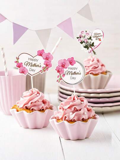 6 món đồ trang trí bánh kem Ngày của Mẹ, hình trái tim/tròn/bướm/hoa hồng, dùng để trang trí bánh cupcake, trang trí bánh sinh nhật, đồ trang trí màu hồng, đồ dùng cho tiệc Ngày của Mẹ.