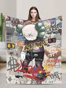 Manta Kawaii Kaw Kawss - Manta de franela de anime de lujo, ultra suave con estampado de dibujos animados, el regalo perfecto para cualquier ocasión, Navidad, cumpleaños, para uso en el hogar, campamento y viaje - Negro - Ver 2