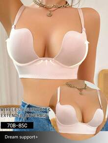 塑形罩杯女士文胸，带钢圈支撑，提升乳沟，柔软舒适内衣 - 粉色 - 查看 3