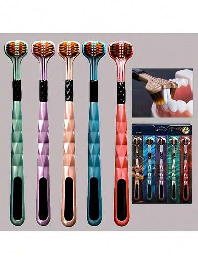 5-Piece Premium Toothbrush With Triple Bristle Technology. Triple Head Multi-Angle Cleaning Toothbrush, 360° Cleaning Reaches Every Tooth, Even The Hard To Reach Areas, Adult Ultra Soft Toothbrush, Comprehensive Care For Teeth And Gums, Suitable For Adults And Teenagers