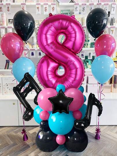 35 Peças Conjunto de Balões de Número em Coluna para Festa de Música, Inclui Balões de Número de Aniversário Magenta de 32 Polegadas (0-9), Balões de Nota Musical Pretos, Balões de Pentagrama, Balões de Látex, Adequado para Festas de Música, Festas de Aniversário de Música, Festas de K-pop, Decorações de Aniversário