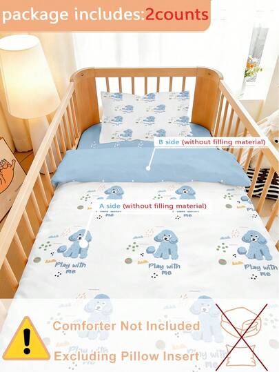 1 Set Of Baby Bedding, Cute Blue Puppy Duvet Cover Set, Made Of Polyester Material, Digital Printing, Suitable For Decorating Baby Bedrooms, Baby Beds, Gifts For Festivals And All Seasons