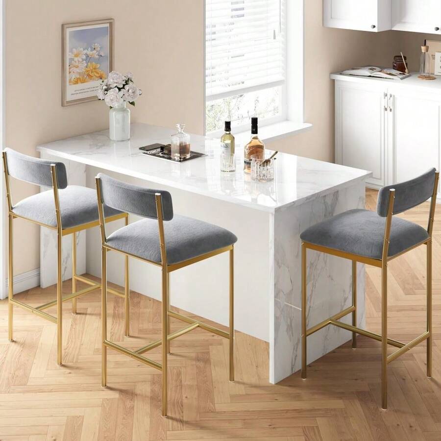 CuisinSmart 4PCS Bar Stools,Upholstered Bar Chairs With Back,PU UpholStered,25.5 Inches Kitchen Bar Stools For Kitchen Breakfast Nook Living Room Small Space - Gold-4Pcs - View 1