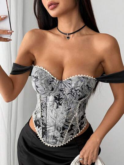 Vexica Women's Sexy Elegant Vintage French Jacquard Corset Cami Top, Party Night Out Daily Evening Tea Party Bustier For Women