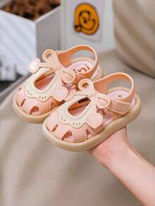 TEEOEC New Upgraded Green Girls' Sandals, Bow Decor Princess Style Closed Toe, Comfortable & Protective For Baby Toes, Thick Non-Slip Lightweight Breathable Sole, Sturdy For Beach Wear - Pink - View 4