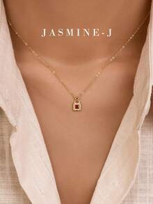 1pc S925 Sterling Silver Lock Pendant Necklace,Garnet Pendant Necklace,Simple And Elegant Necklace,Red Diamond Necklace,Suitable For Everyday Wear - Multicolor - View 1