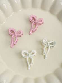 Cute Metal Bow Ribbon Small Hair Claw Clip, Suitable For Side Bangs & Flyaway Hair - Pink - View 3