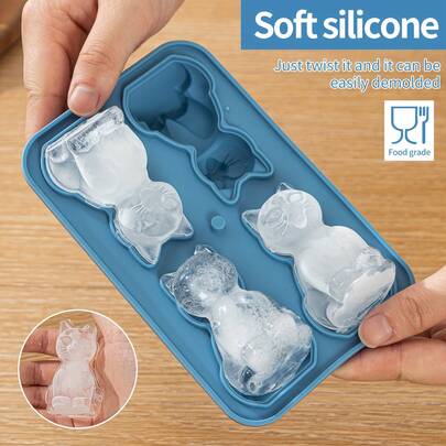 1pc Silicone Ice Cube Tray, Cat Shaped Silicone Ice Mold, 4-Cavity Divided Design, Leak-Proof Structure, Kitchen DIY Ice Maker Mold