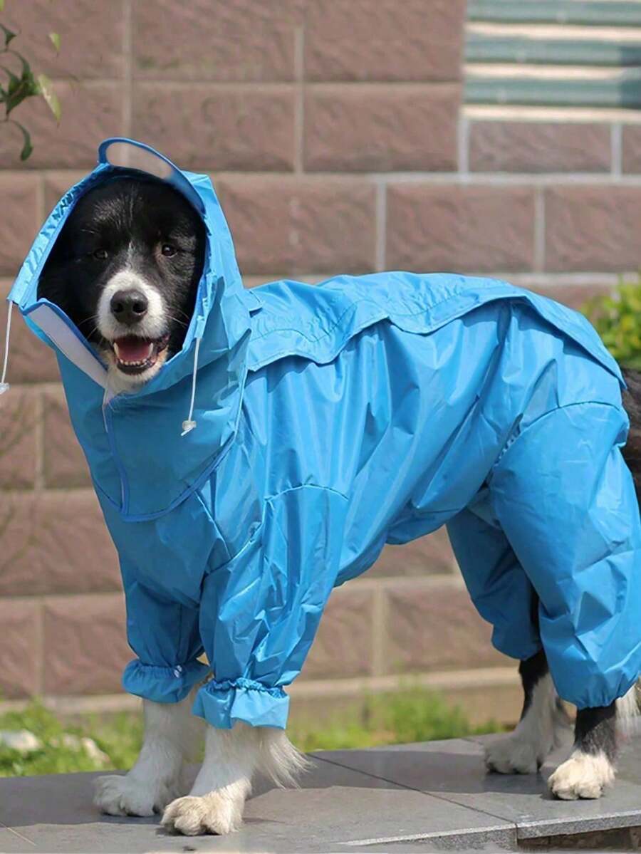1pc Large Dog Raincoat, Blue - Blue - View 1