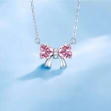 1件精美女士珠宝 海蓝宝石吊坠蝴蝶结项链 S925纯银锁骨链 高端轻奢项链 派对婚礼新娘珠宝 - #1 - 查看 5