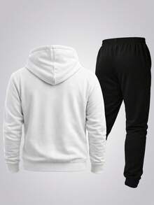 Men's Hoodie And Jogger Pants Set With Brazilian Flag Print, Casual, Minimalist, Sporty, Long Sleeves, Kangaroo Pocket, Comfortable For Autumn/Winter - 白色 - 查看 2