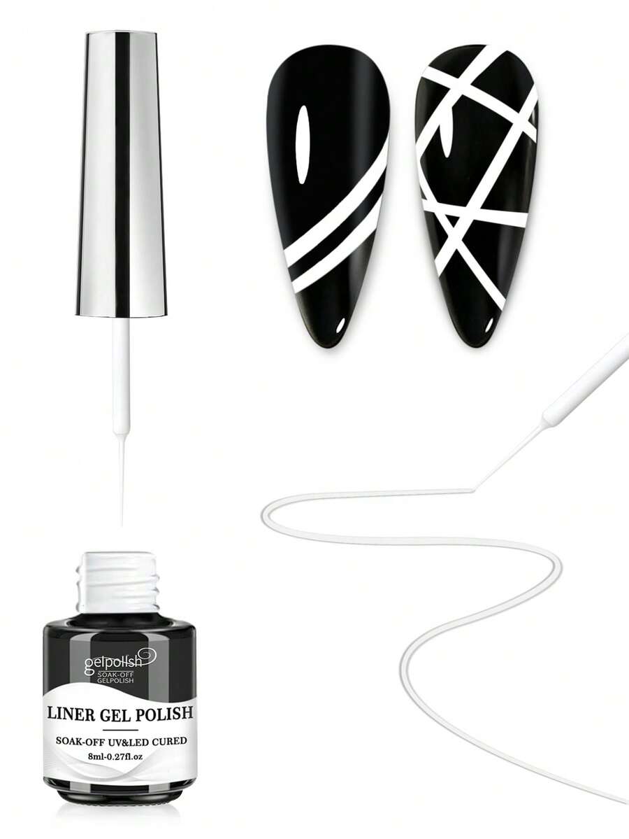 凝胶指甲油美甲彩绘凝胶线指甲油线胶凝胶指甲油白色凝胶指甲油可卸UV凝胶内置细指甲刷瓶装女士礼物 - 白色 - 查看 1