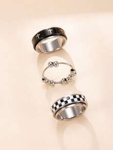 3 chiếc nhẫn giảm lo âu làm bằng thép không gỉ, thiết kế hoa/trăng/sao dễ thương/hạt bạc, phù hợp với trang phục hàng ngày, trang sức giúp giảm căng thẳng. - Nhiều màu - Xem 23