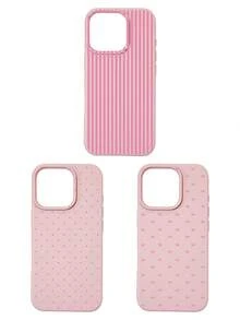 3pcs Set Soft Faux Leather Texture Bowknot/Stripe/Polka Dot Phone Case, Cute Girly Aesthetic Design, Shock-Resistant Protective Cover Compatible With IPhone & Galaxy - Multicolor - View 31